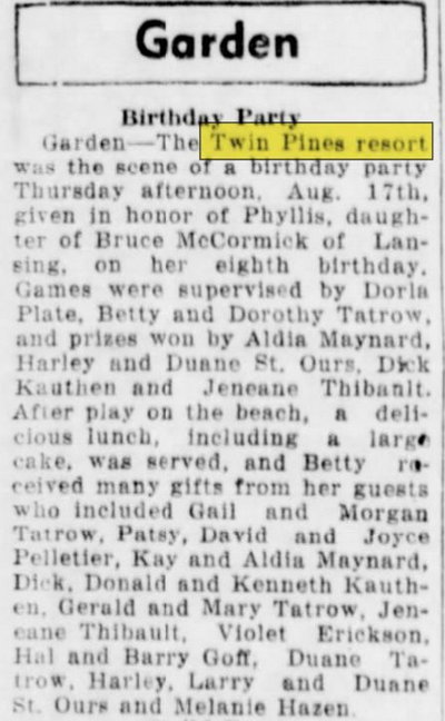 Twin Pines Resort - Aug 22 1944 Article (newer photo)